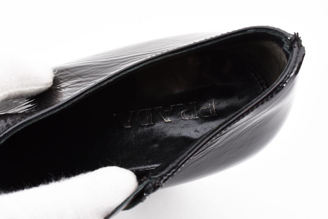  Prada эмаль лодыжка ботинки ботиночки чёрный черный pa палатка каблук 38