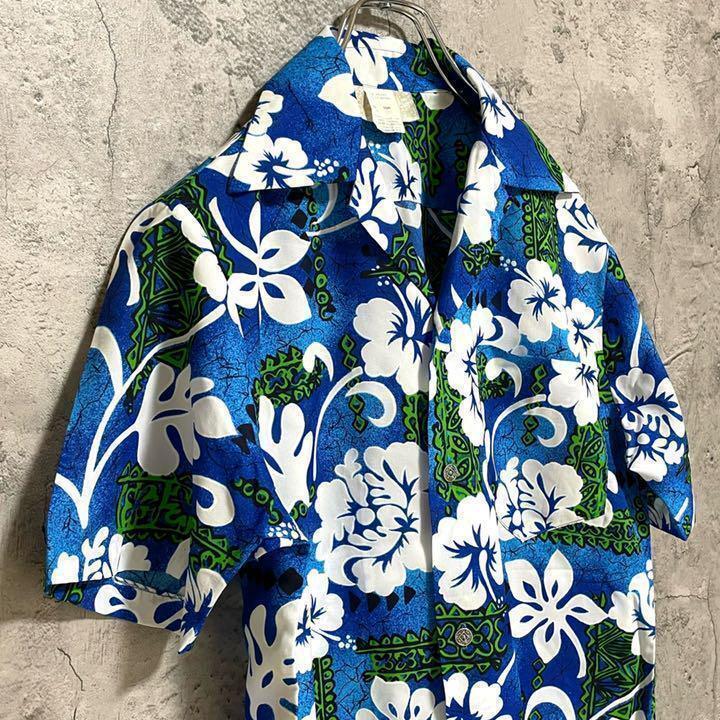 ヴィンテージ　アロハシャツ　ハワイ製　花柄　ボタニカル　オープンカラー　開襟