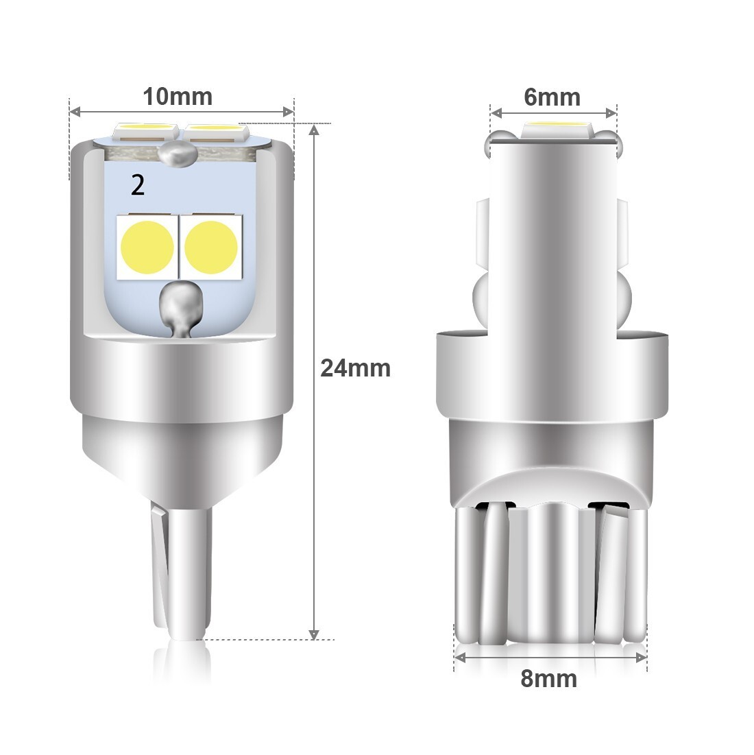 T10 6連LED ウェッジ球 ホワイト発光 150lm DC12V ルームランプ スモールランプ ナンバー灯 送料無料 1球_画像2