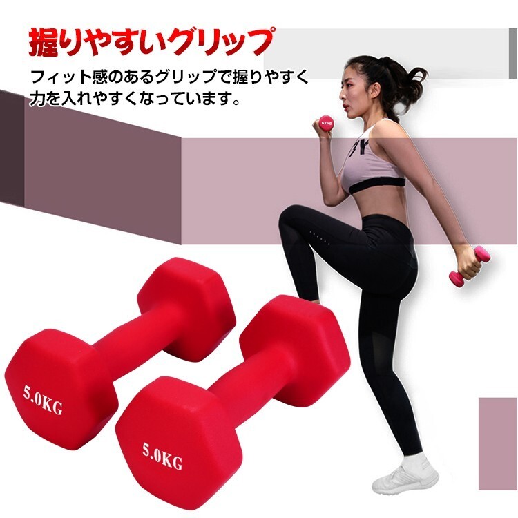 送料無料 ダンベル 5kg 2個セット カラーダンベル トレーニング 筋力 筋肉 男性 女性 鉄アレイ エクササイズ ダイエット 負荷 de094の画像3