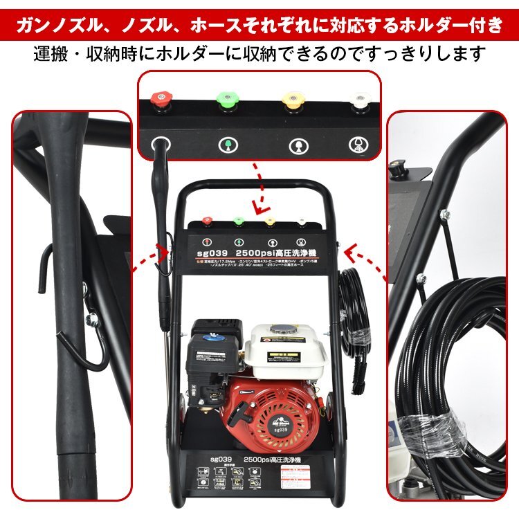 1円 高圧洗浄機 業務用 エンジン式 キャスター ガソリン 17MPa 6.5馬力 8L/min コードレス 農機具 大掃除 洗浄 防災 高出力 外壁掃除 sg039_画像4