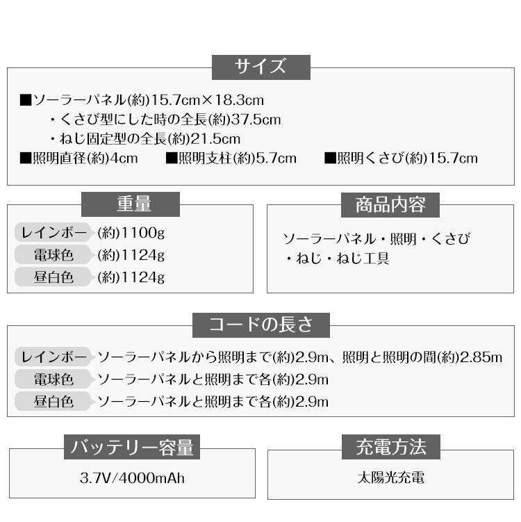 ライト スポット 照明 LED 屋外 4灯 調色 ソーラー 防水 高輝度 おしゃれ 壁掛け 太陽光 充電 電池式 夜間 防犯 庭園灯 ガーデン sl080の画像9