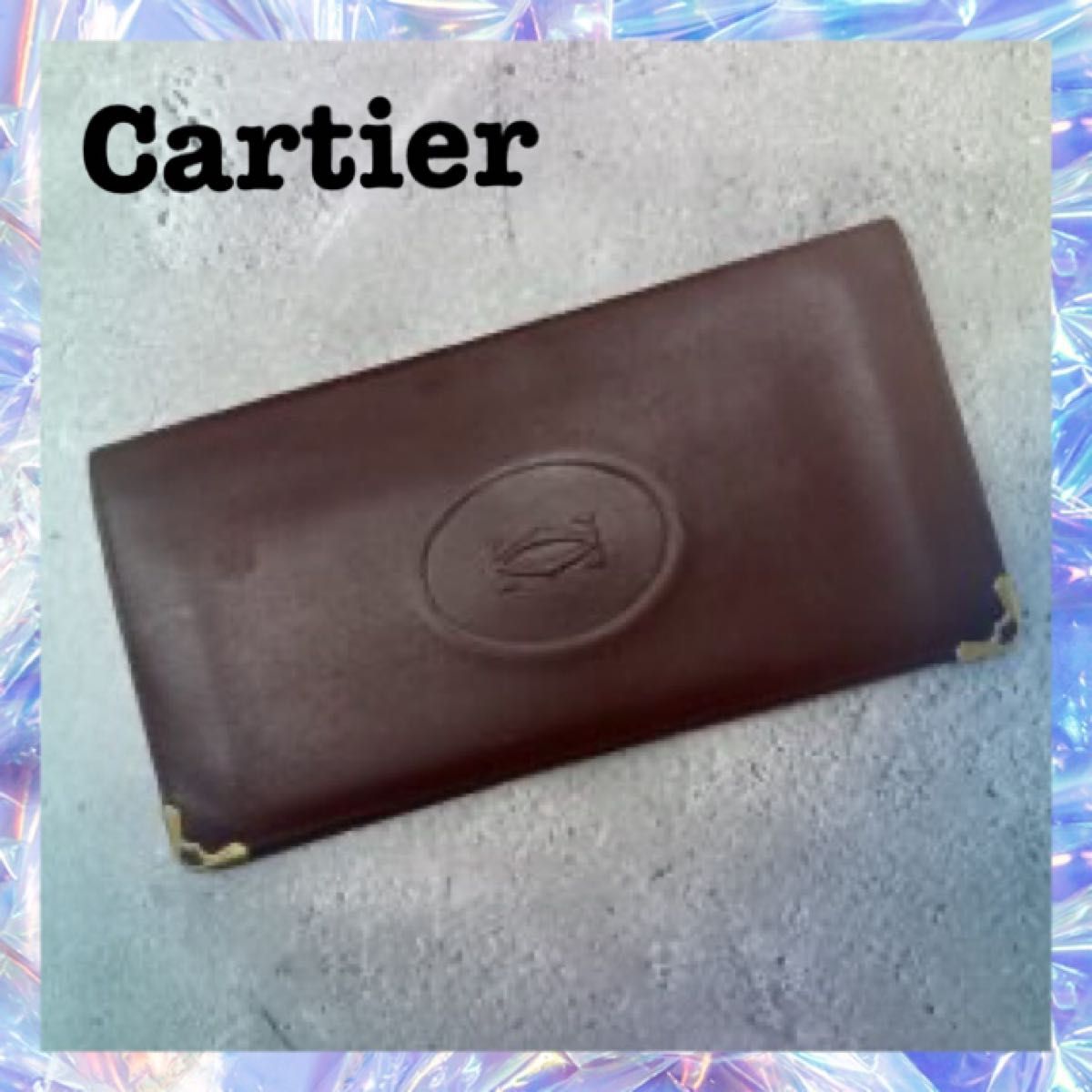 中古　Cartier　カルティエ　長財布 二つ折り マストライン　ロゴ ボルドー×ゴールド