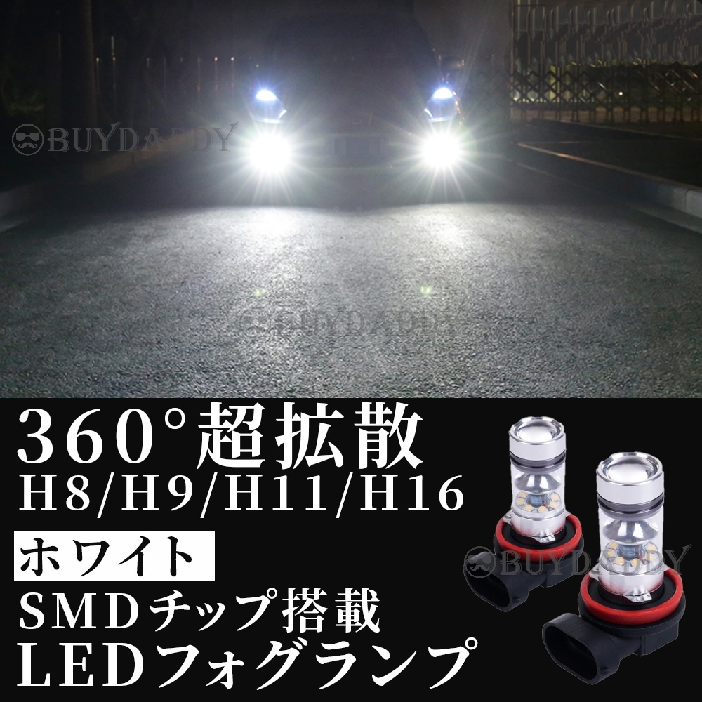 大人気 ホワイト H8 H11 H16 LED フォグランプ 2個 12v 24v フォグライト 送料無料 初期保証の画像1