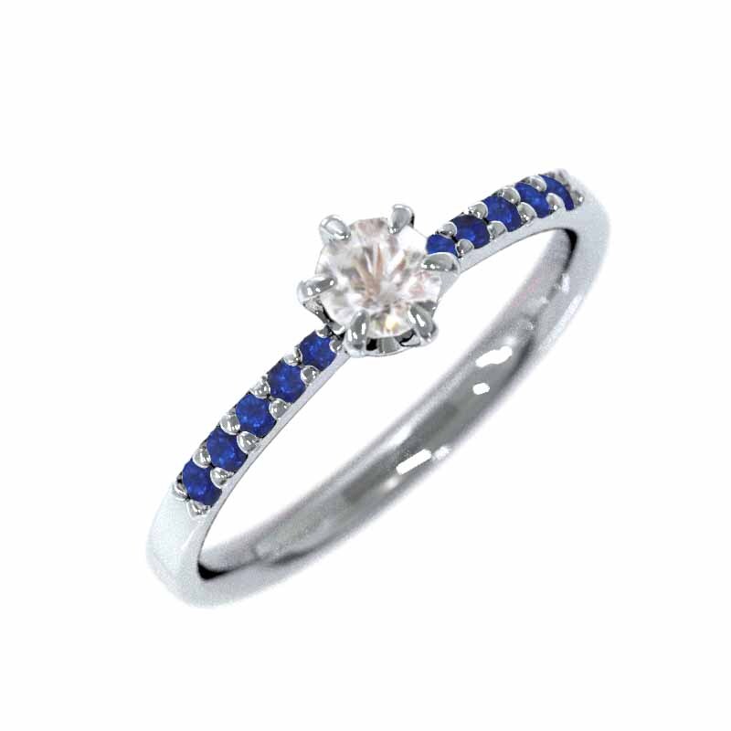 オーダーメイド 結婚指輪 にも サファイア(青) 天然ダイヤモンド 18kホワイトゴールド_画像1
