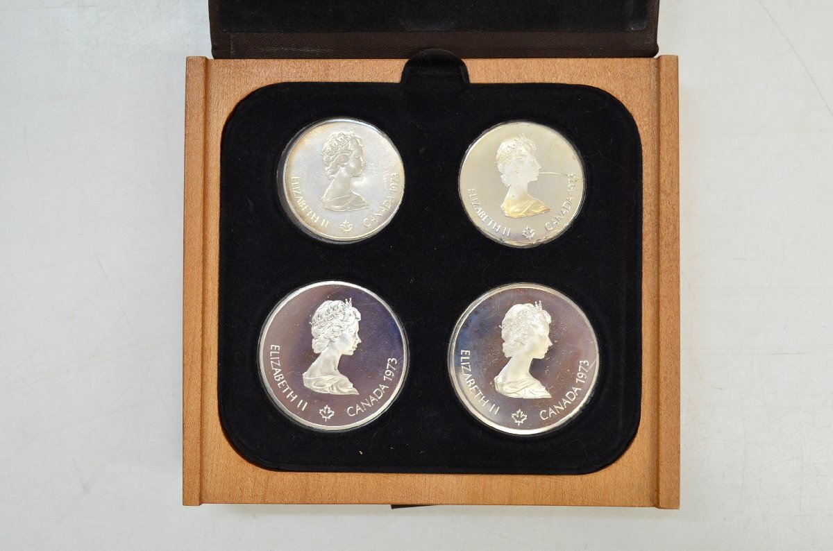 [fui] Copyright 1972 COJO 76 カナダ銀貨 モントリオールオリンピック 記念コイン 5ドル 10ドル 4枚セット ケース付 シルバーの画像2