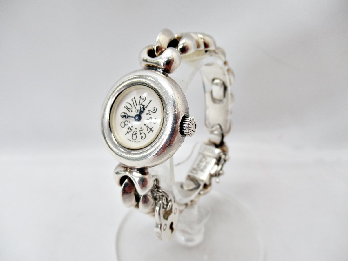 [fns] 1 jpy ~ Junk Obreyo Bray SOLID SILVER lady's quartz round type wristwatch 