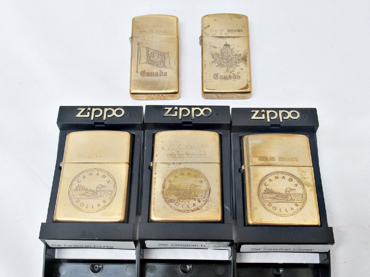 [fns] 1円～ ZiIPPO ジッポー Canada カナダ SOLID BRASS オイル ライター 5点 DOLLARの画像1