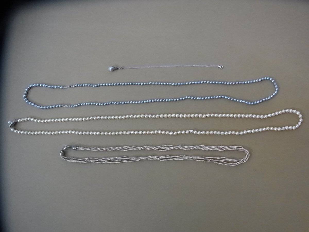 4点セット！ SILVER シルバー金具付き 本真珠 ブルーパール ネックレス ペンダント アクセサリーの画像9