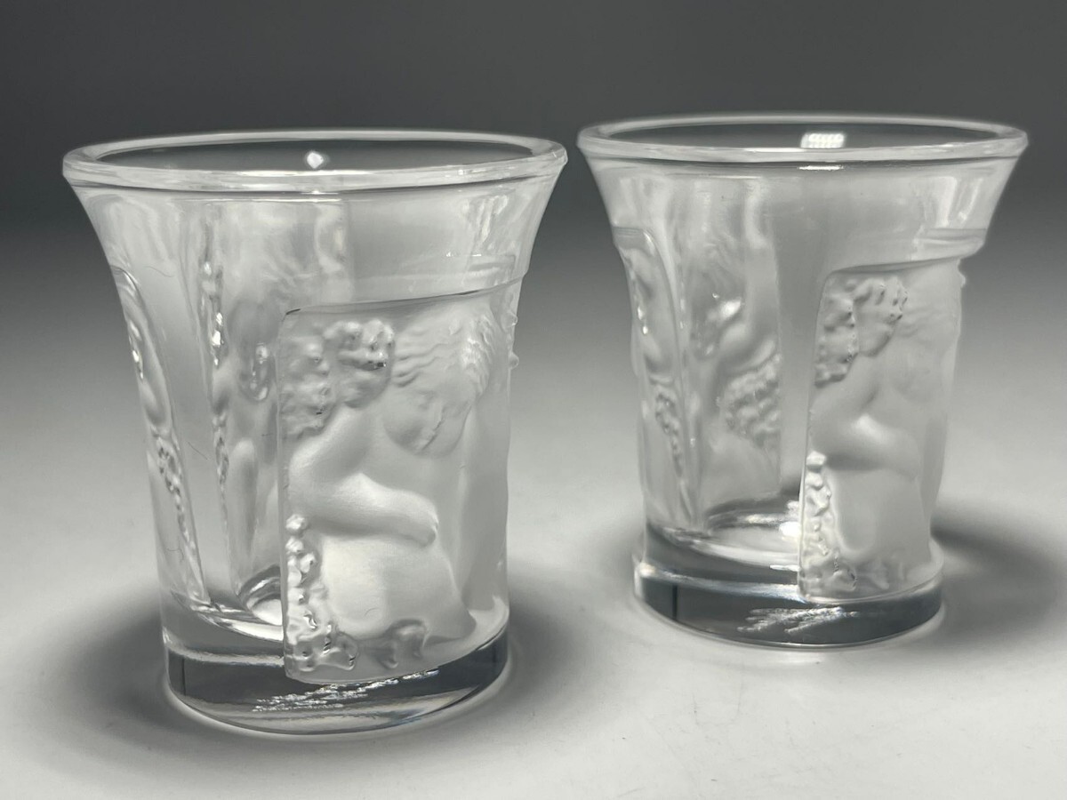 AS666 西洋美術 LALIQUE FRANCE ラリック クリスタルリキュールグラス アンティーク ショットグラス アンファンペア 一対の画像2