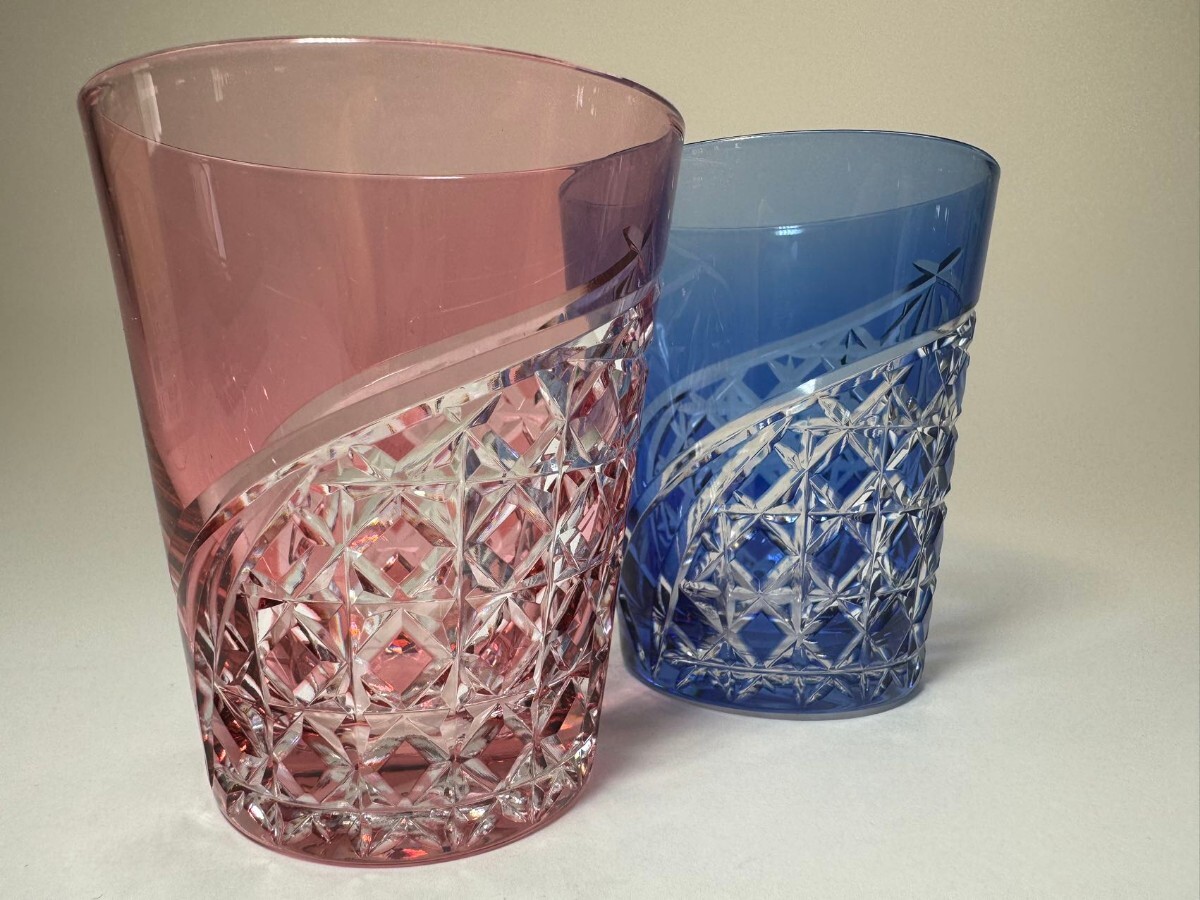 AS698kagami crystal Kagami Edo cut . color ..[. crane ] pair rock glass cut . glass 2 customer set also box 