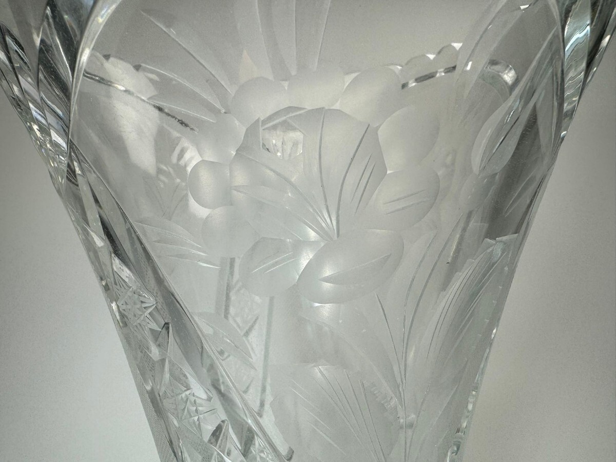 AS704 西洋美術 Meissen マイセンクリスタル花瓶 箱付 花生 花器 H30cmの画像5