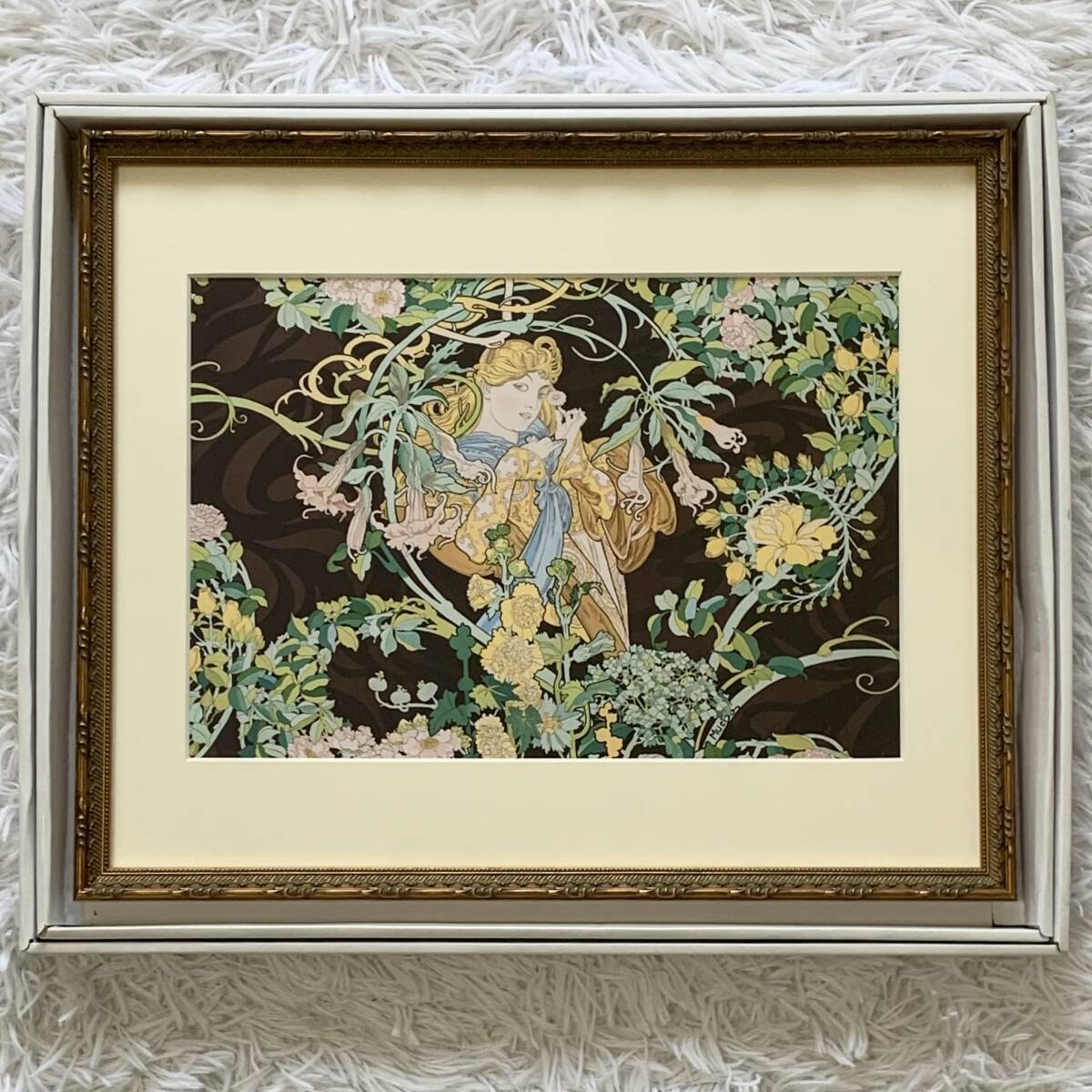 未使用 ミュシャ 花を持つ女性 額装済み ジクレープリント ポスター 丸善購入品 未使用 MUCHA アルフォンス ミュシャ 額装済み 花を持つ女性