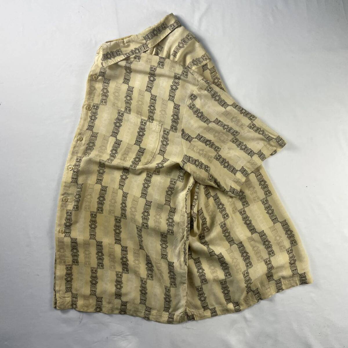 US Vintage 90s puritan レーヨン100% 民族 エスニック プリミティブ トーテムポール 総柄 デザインシャツ の画像3