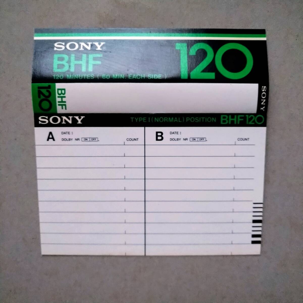 ★中古カセットテープ120★SONY-BHF ノーマルポジション ツメありインデックス無記入_インデックスカード逆側