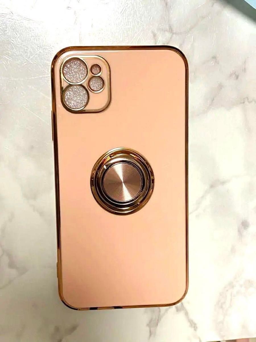 【ピンク】iPhone12 ケース リング付き 車載ホルダー対応 携帯カバー 360°回転 スタンド機能  カバー iPhone