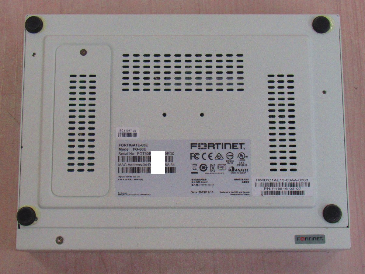 Ω XY 15112# 保証有 Fortinet【 FG-60E 】FortiGate-60E UTM FW：v6.0.7 ライセンス25年04月14日迄 領収書発行可の画像4