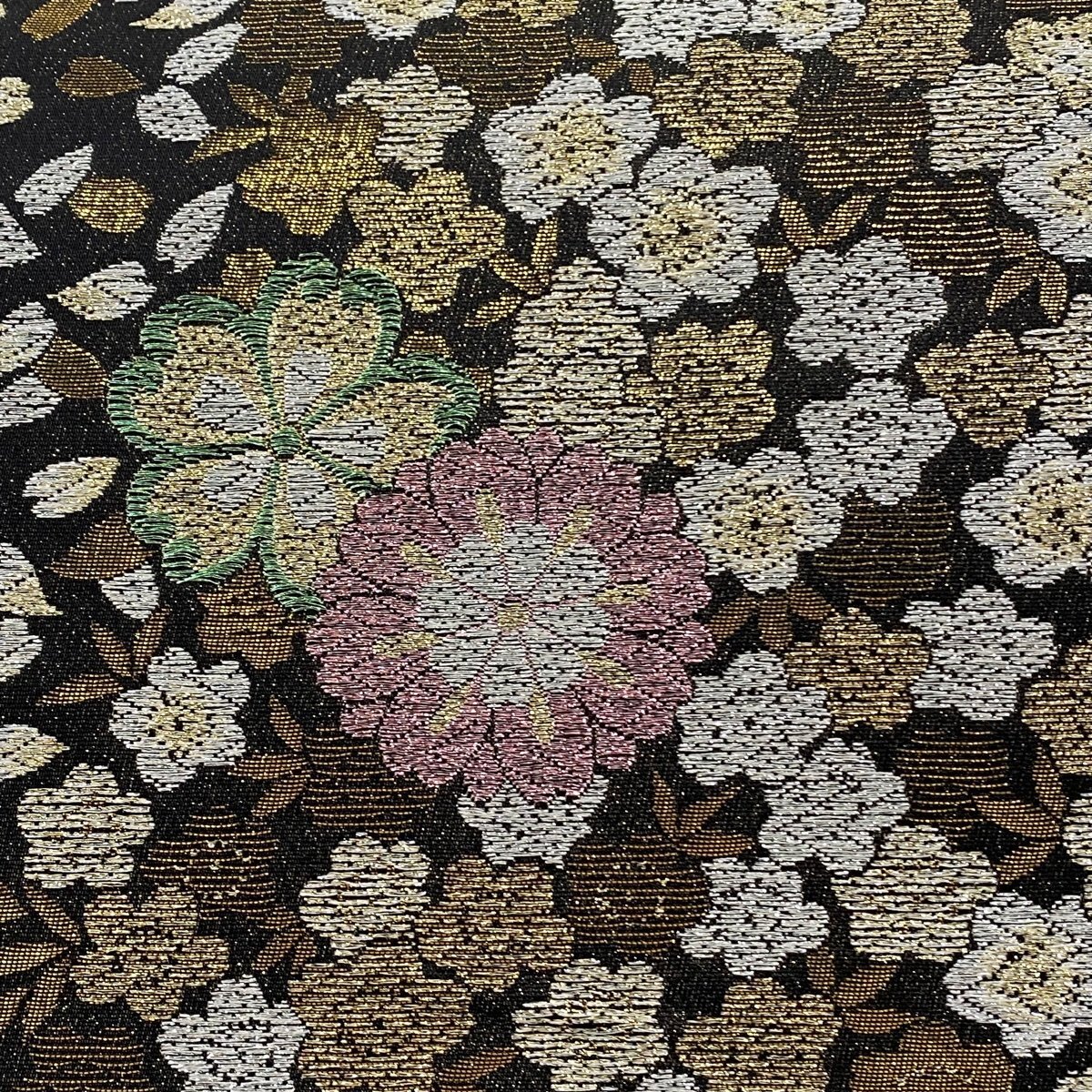 袋帯 美品 秀品 桜 箔 唐織 黒 六通 正絹 【中古】_バイセル 14117_2