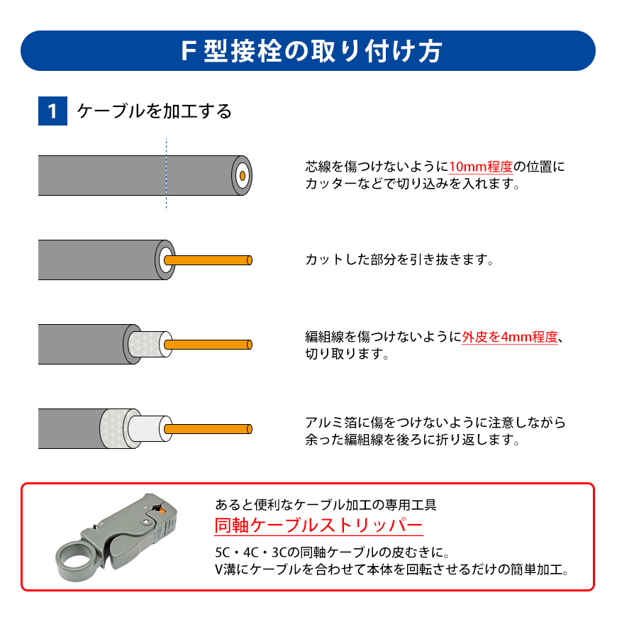 防水接栓用 圧着ペンチ 圧縮工具 アンテナケーブル 同軸ケーブル 地デジ BS CS TV 4K8K対応 F型防水接栓 5C用 10個付 ネコポス＊ 送料無料