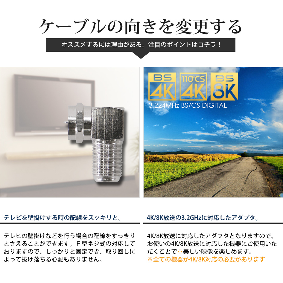 アンテナケーブル Ｌ型変換プラグ 10個セット 431010 F型 接栓 4K8K対応 同軸ケーブル 地デジ BS CS TV 壁掛 ネコポス 送料無料