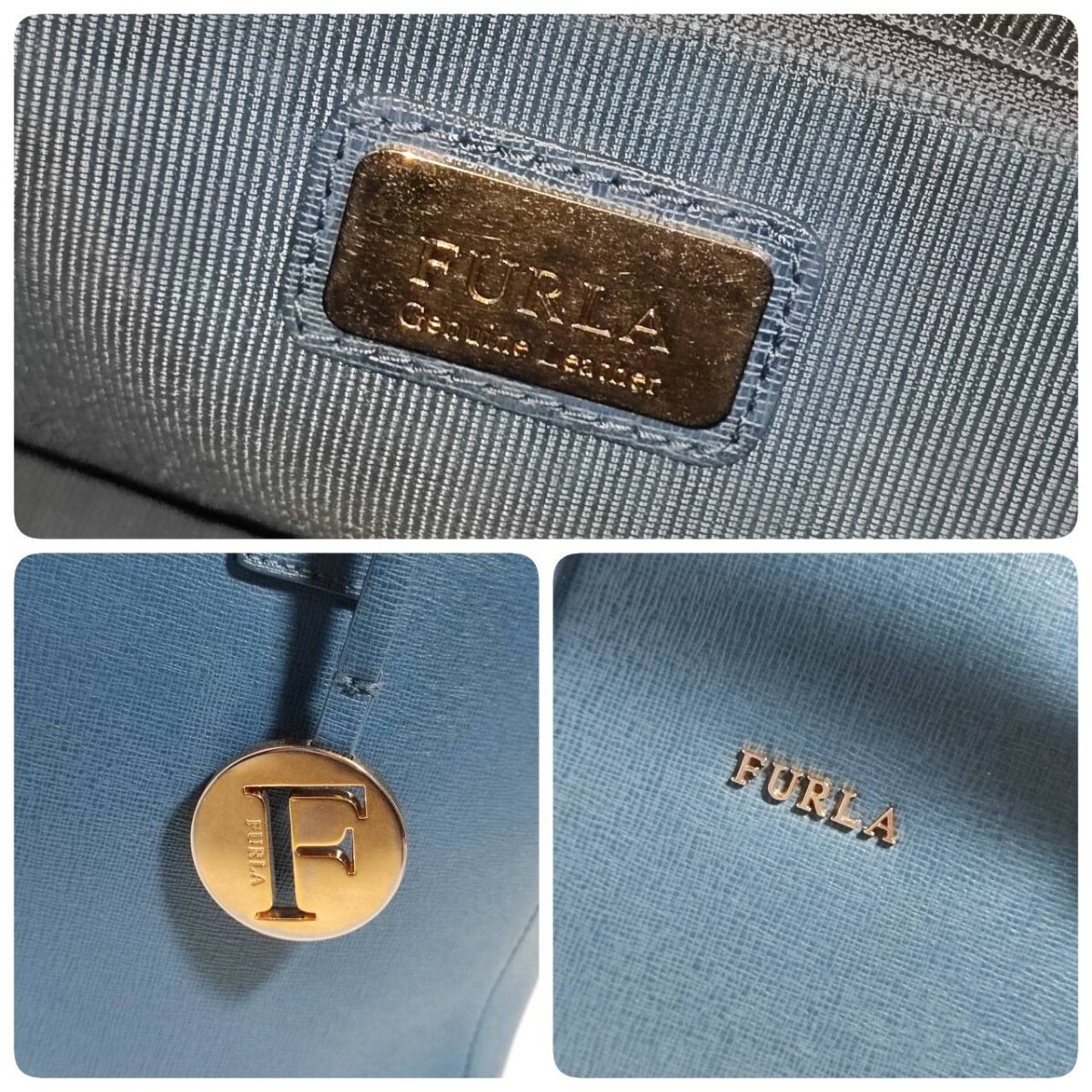 美品 希少色 フルラ トートバッグ 本革 サフィアーノ レザー FURLA ブルー 青 ビジネス ブリーフケース メンズ 大容量 仕事 A4可 書類鞄 の画像10