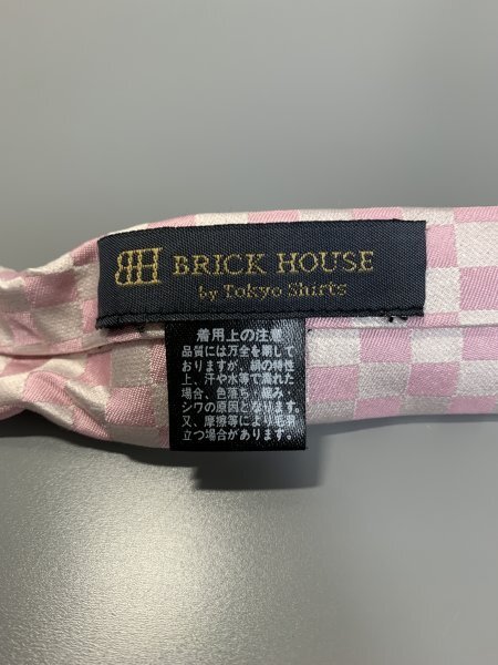 １円〜　BRICK HOUSE　ブリックハウス　ネクタイ　ツインナロータイ リング付　ラメ入り ボルドー×ピンク　チェック　シルク　C1960_画像5