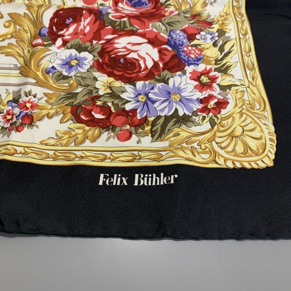 1 jpy ~ Felix Buhler ferric s* eyelash curler scarf black floral print silk C2075