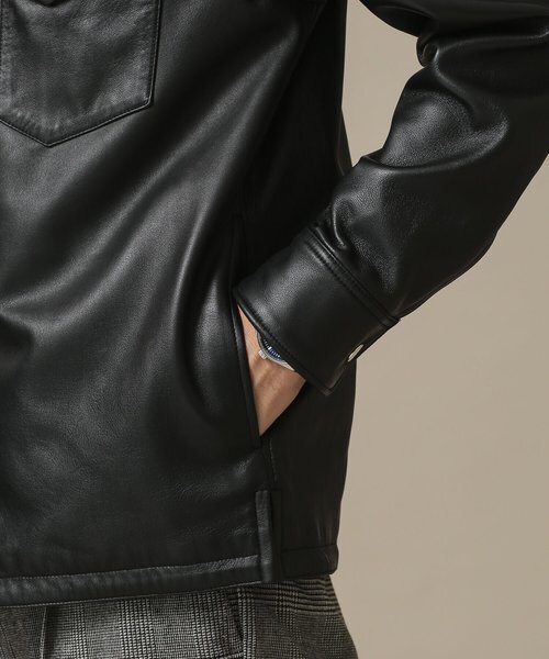 美品 完売品 nano universe Real Leather Jacket 超軽量 ナノユニバース 本革 シンプル 大人のレザーシャツ ジャケット M 黒