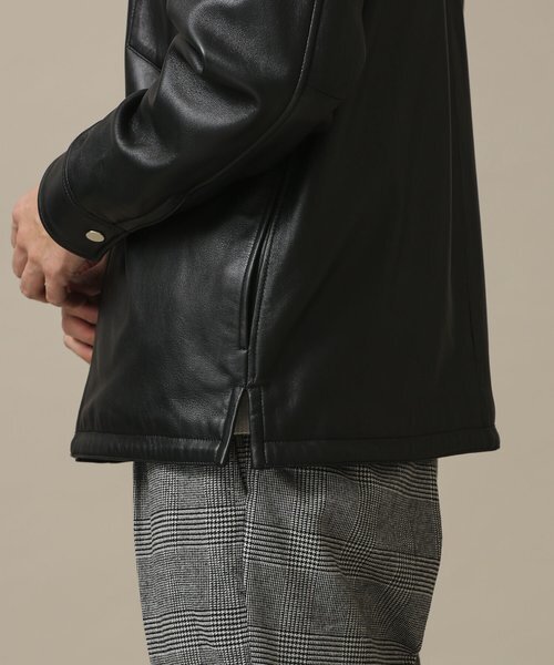 美品 完売品 nano universe Real Leather Jacket 超軽量 ナノユニバース 本革 シンプル 大人のレザーシャツ ジャケット M 黒
