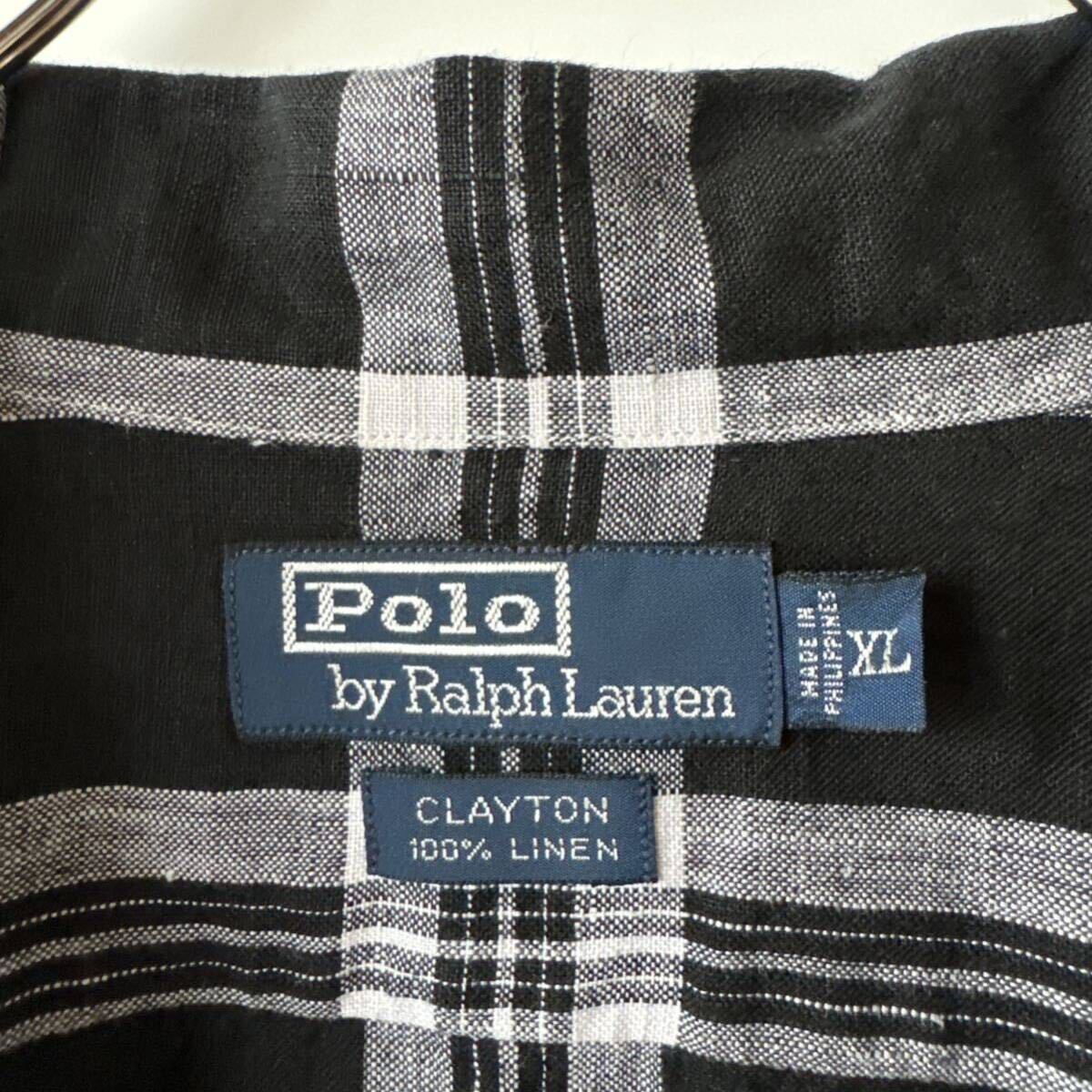 【1円スタート】POLO ポロ ラルフローレン 半袖シャツ XLサイズ ブラック チェック オープンカラー ビンテージ アロハ CLAYTON caldwell_画像4