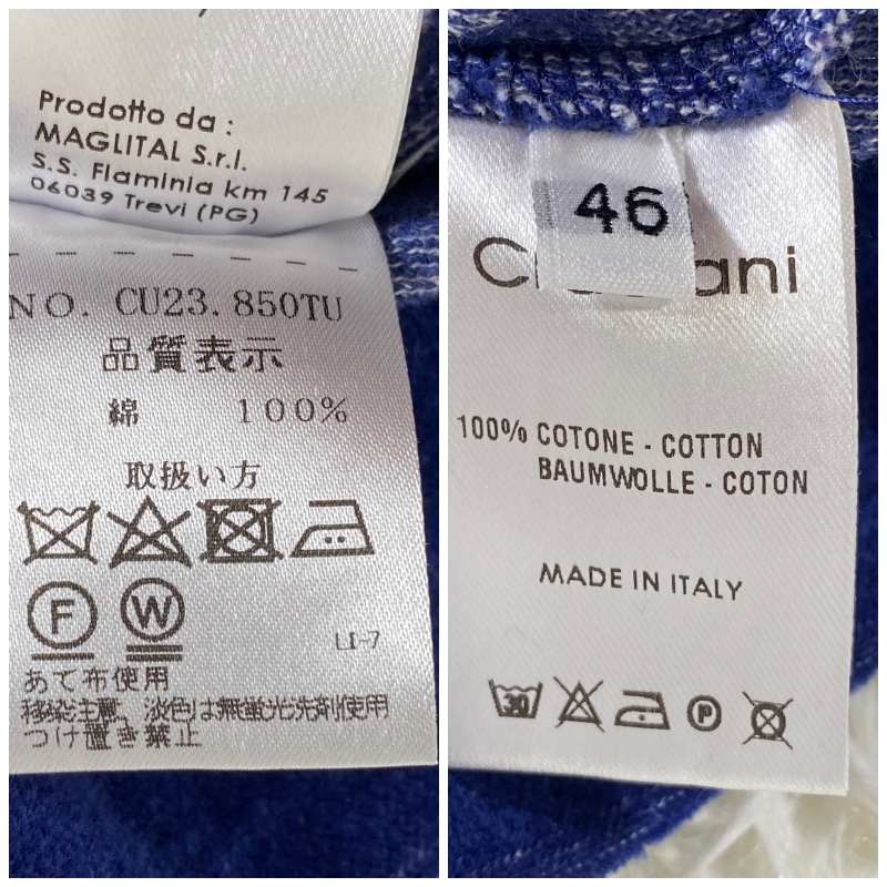 【Cruciani クルチアーニ 】柔らか素材 コットン ポロシャツ 刻印ボタン ネイビー 46 半袖 メンズ　_画像10