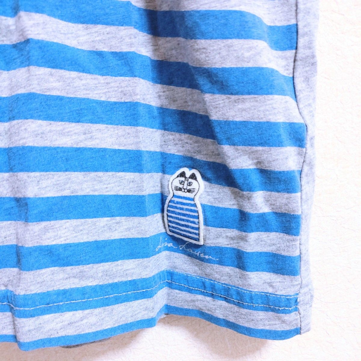 ユニクロ リサ・ラーソン コラボUT 猫 ボーダー 半袖 Tシャツ カットソー ブルー グレー