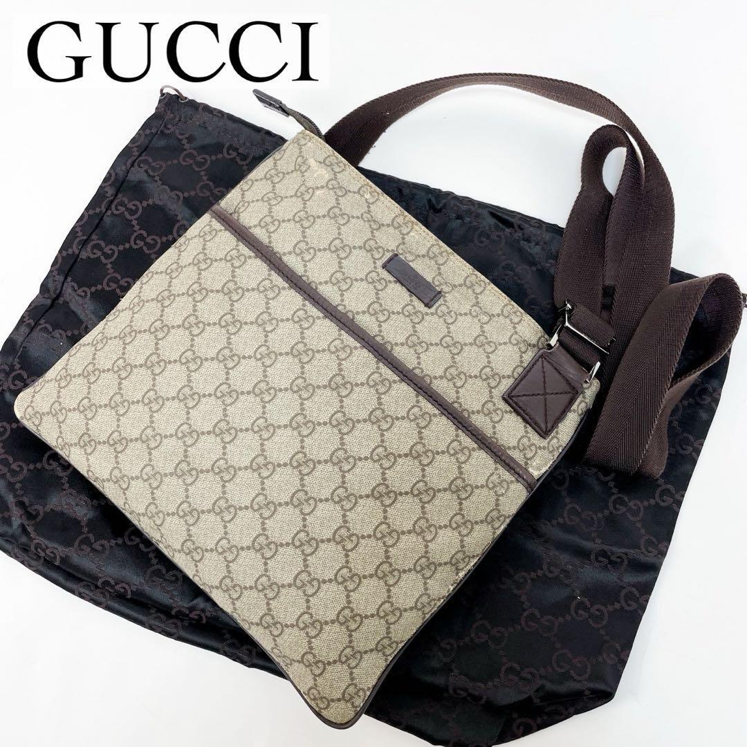 美品・人気モデル GUCCI グッチ ショルダーバッグ メッセンジャー クロスボディバッグ GG PVC レザー ブラウン 保存袋