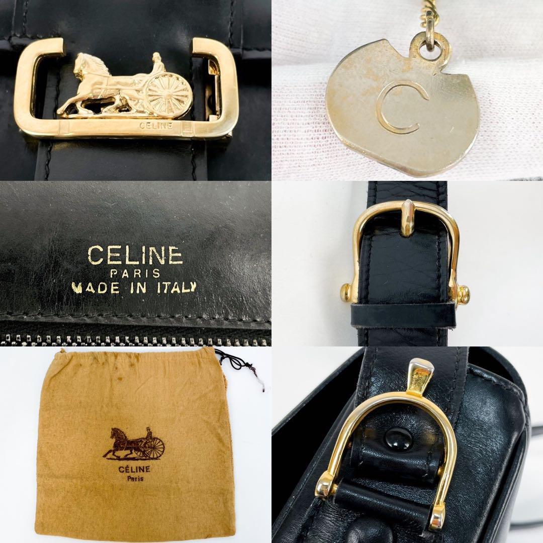 美品・人気モデル CELINE セリーヌ ショルダーバッグ 馬車金具 ボックス型 肩がけ ブラック レザー 保存袋_画像10