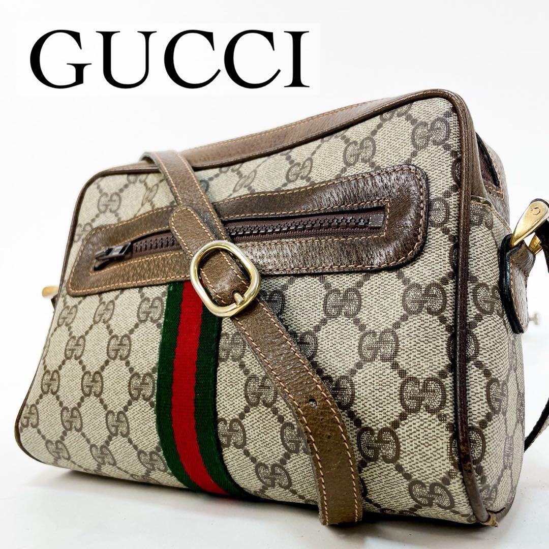 美品・人気モデル GUCCI グッチ ショルダーバッグ クロスボディバッグ シェリーライン GGシュプリーム PVC レザー ブラウン_画像1