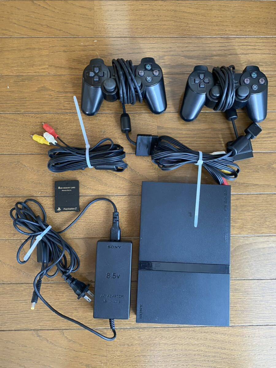 PS2 本体 セット 薄型 ブラック SONY PlayStation2 SCPH-70000 中古_画像1