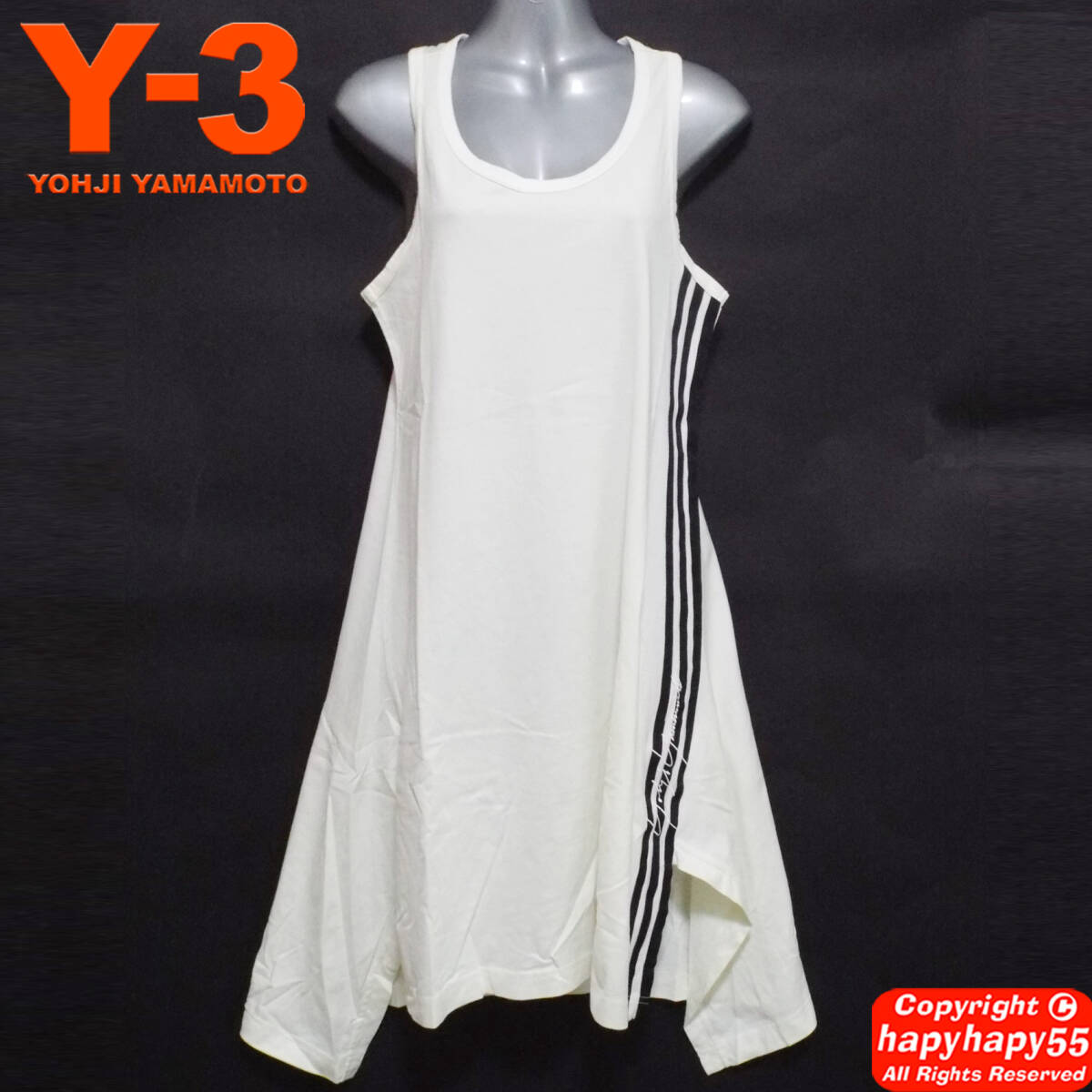 #Y-3 3 stripe signature long tanker * no sleeve deformation cut and sewn cotton One-piece Yohji Yamamoto Adidas collaboration 