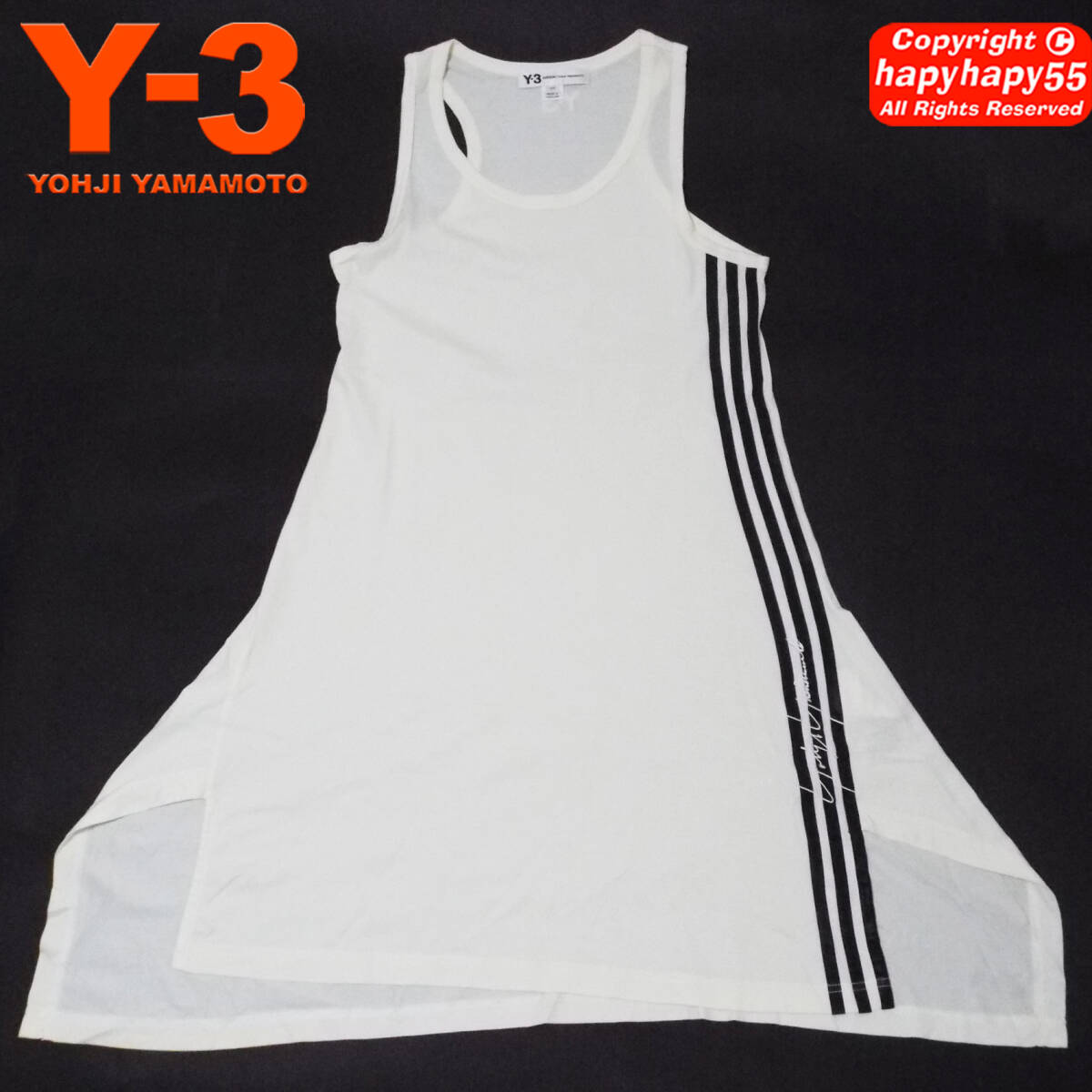 #Y-3 3 stripe signature long tanker * no sleeve deformation cut and sewn cotton One-piece Yohji Yamamoto Adidas collaboration 