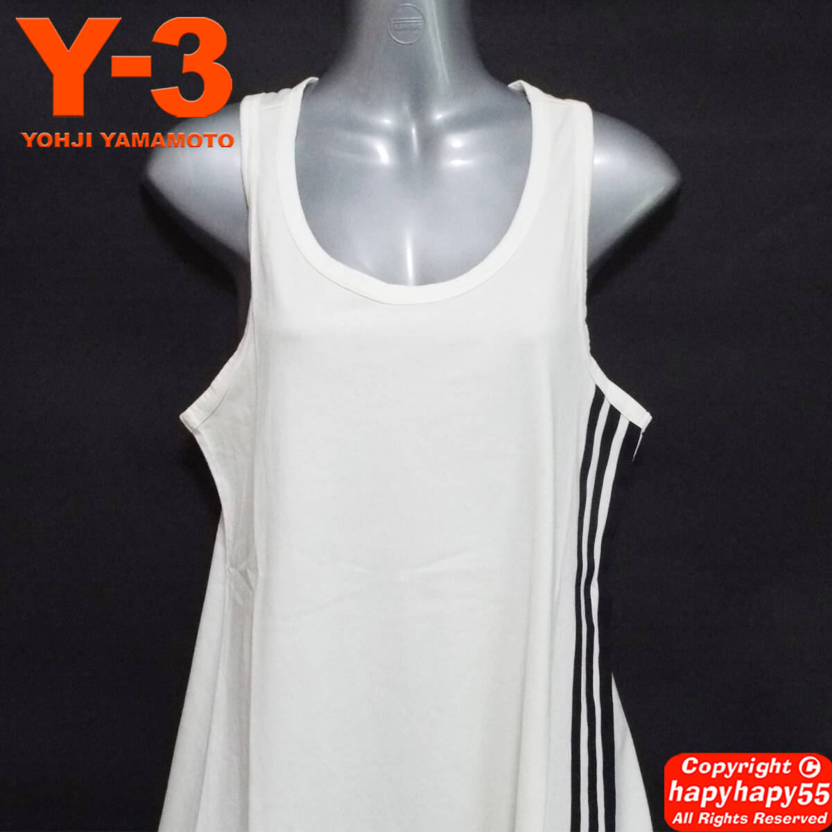 #Y-3 3 stripe signature long tanker * no sleeve deformation cut and sewn cotton One-piece Yohji Yamamoto Adidas collaboration 