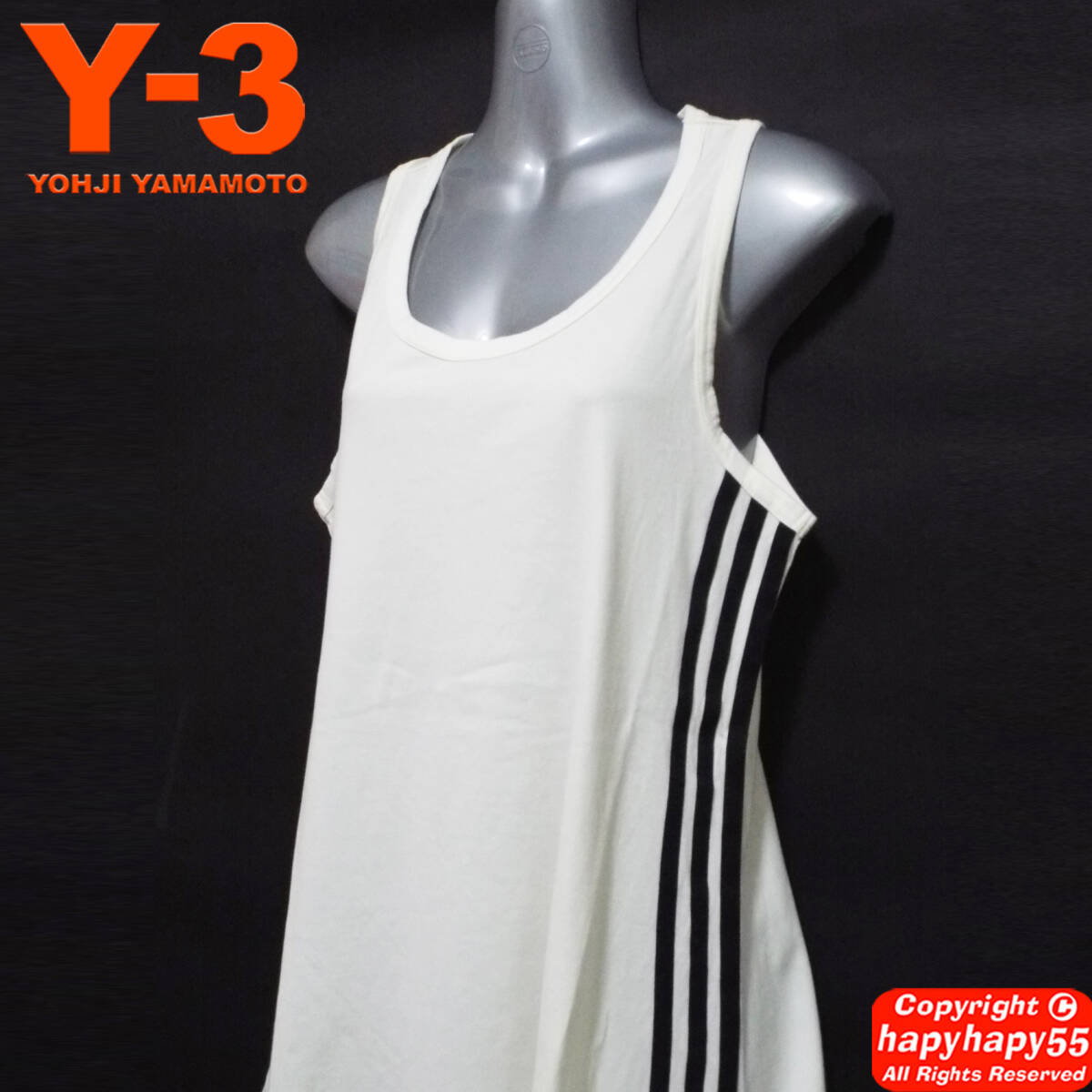 #Y-3 3 stripe signature long tanker * no sleeve deformation cut and sewn cotton One-piece Yohji Yamamoto Adidas collaboration 