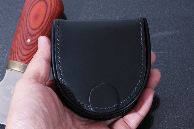 NO1一番お薦めBIGサイズ本革極厚 半円型（馬蹄型）小銭入れコインケース手縫い 紳士ブラックの画像5