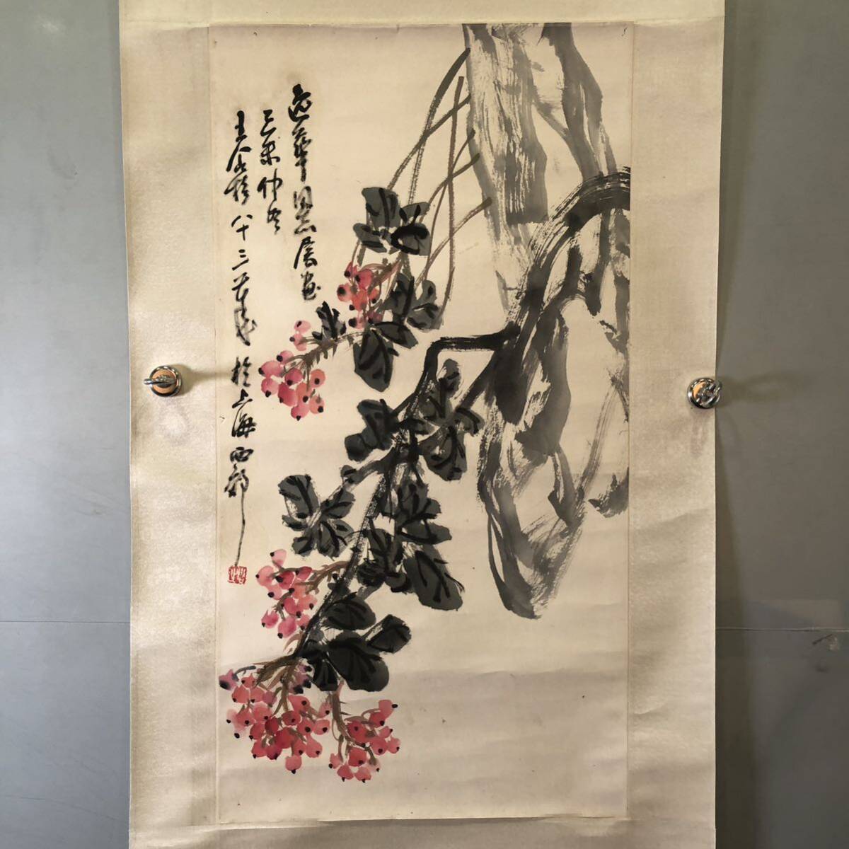 模写 王個移 花鳥図 中国画 掛軸 時代物 中国美術 絵画 の画像2