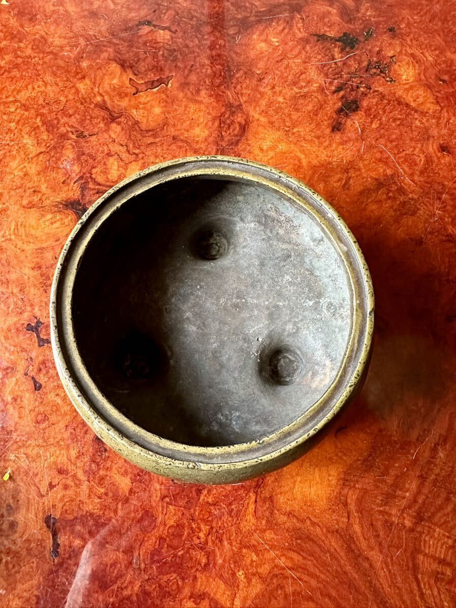 隔式銅香炉 香道具 仏具 唐物 時代物 明清時代 中国古玩 在銘 骨董 重1169g