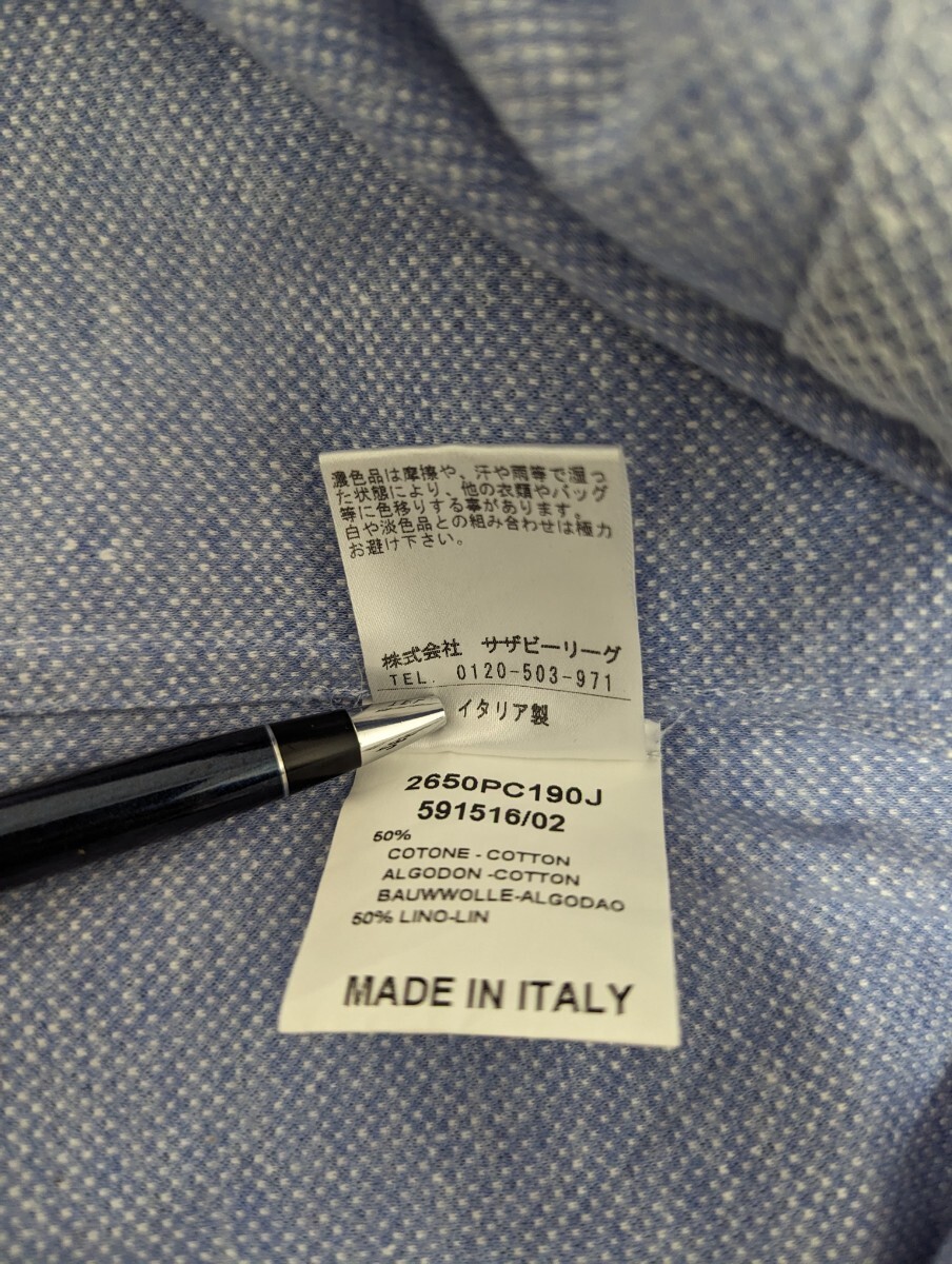 美品　GUY ROVER　ギローバー　シャツ　半袖　綿麻　ニット　カッタウェイ　ブルー　イタリア製_画像7