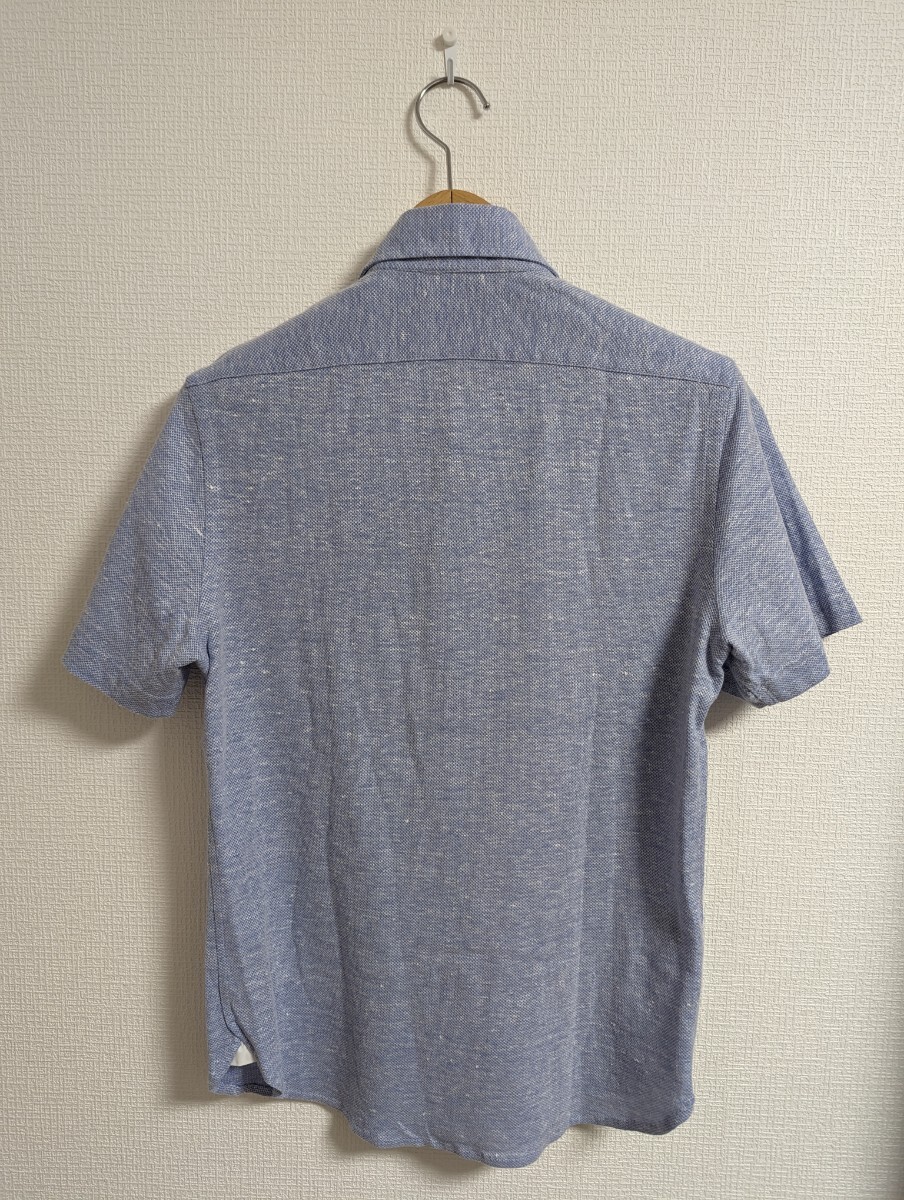 美品　GUY ROVER　ギローバー　シャツ　半袖　綿麻　ニット　カッタウェイ　ブルー　イタリア製_画像5