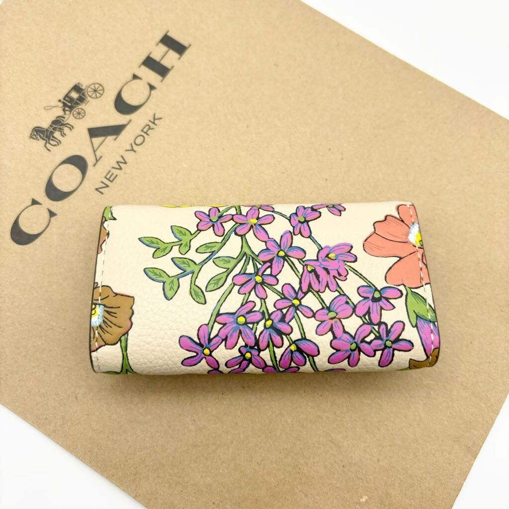 【COACH☆新品】6 リング キー ケース・フローラル プリント！アイボリー！