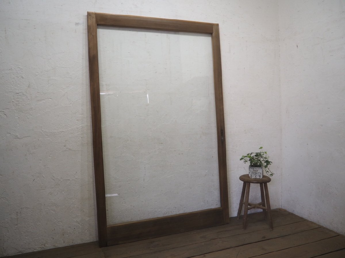 taQ0342*(2)[H180cm×W114,5cm]* antique * large one sheets glass. old tree frame sliding door * fittings wave glass door entranceway door reform retro O pine 