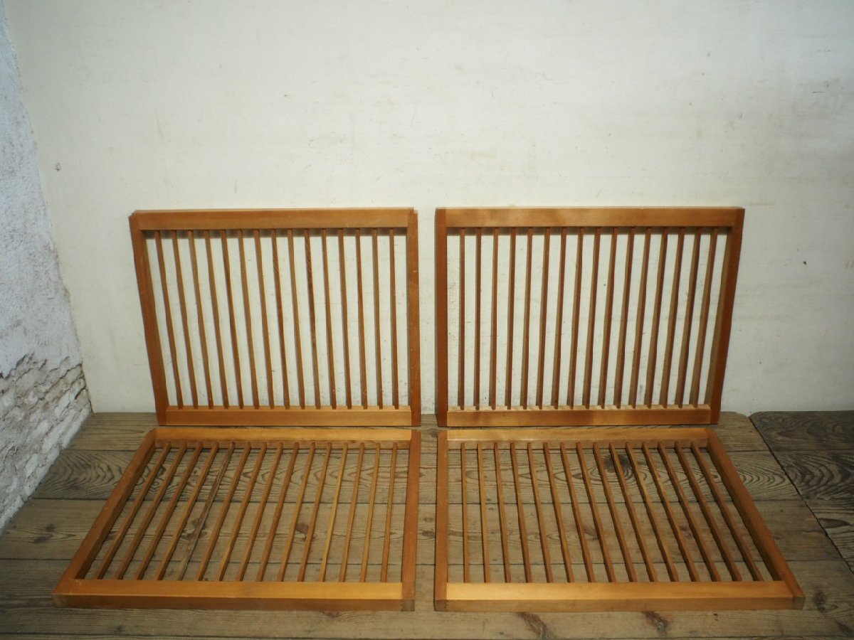 yuF0091*①H58,5cm×W75(71)cm×4 sheets * Vintage * retro wooden fence * fittings Circle . guard interior objet d'art gardening A under 
