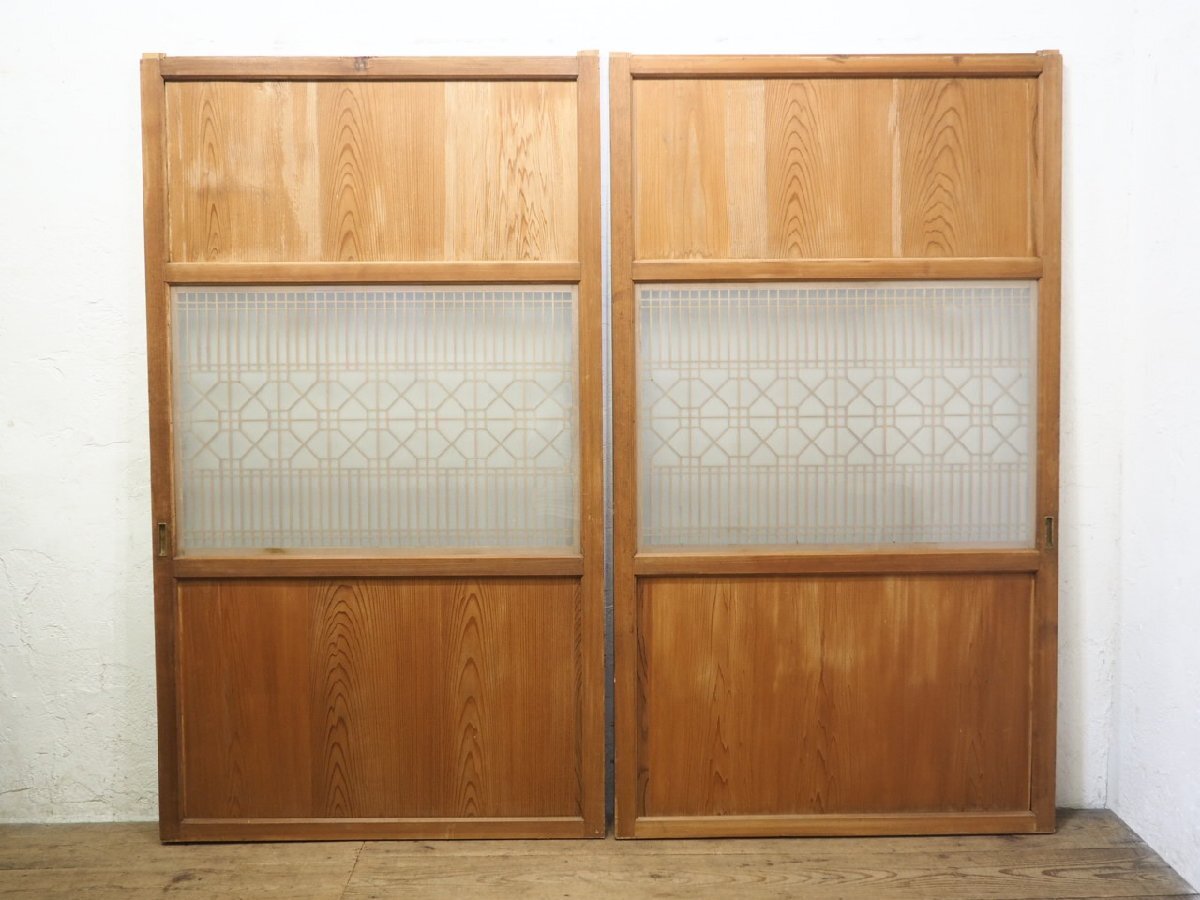 taE0331*①[H177,5cm×W101cm]×2 sheets * antique * width. large old wooden sliding door * fittings glass door obi door wooden door collection . skill sash retro N pine 