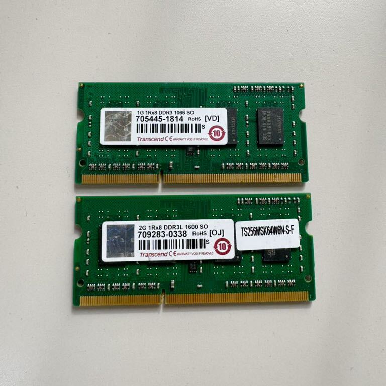 *Transcend 1G 1Rx8 2枚セット（計2GB）DDR3-1066 DDR3L-1600 SO-DIMM 204ピン ノートパソコン用メモリ_画像1